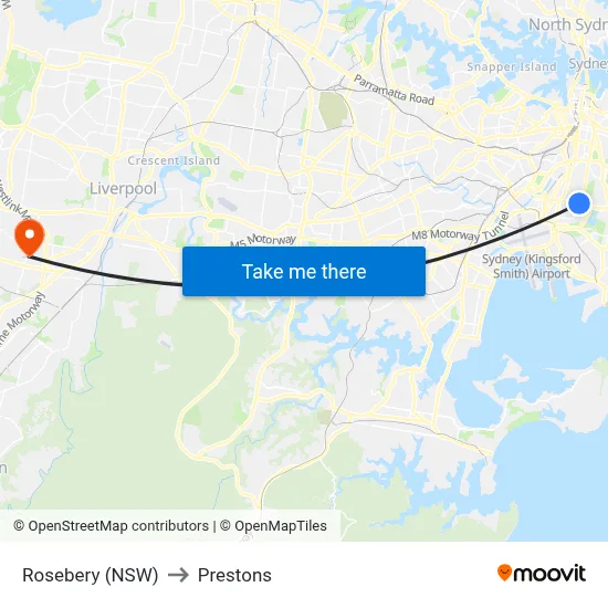 Rosebery (NSW) to Prestons map