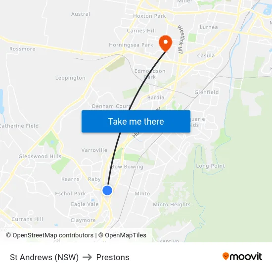St Andrews (NSW) to Prestons map