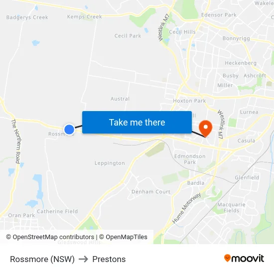 Rossmore (NSW) to Prestons map