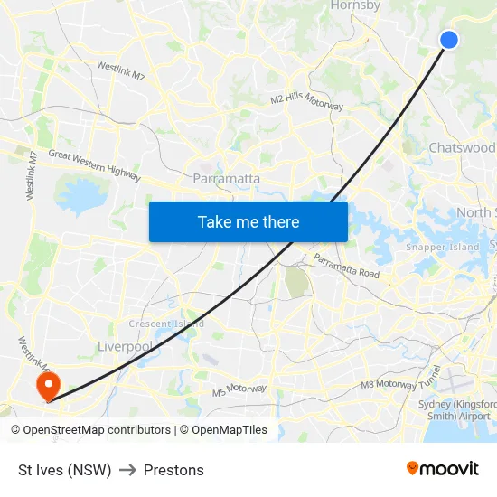 St Ives (NSW) to Prestons map