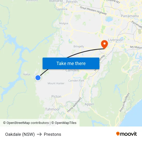 Oakdale (NSW) to Prestons map