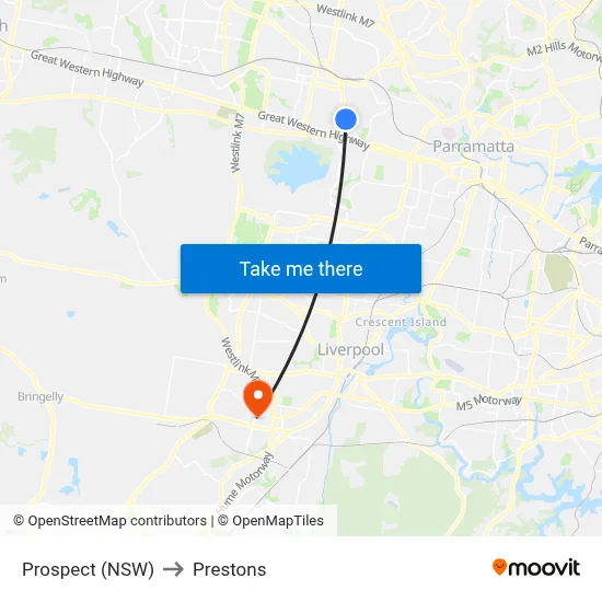 Prospect (NSW) to Prestons map