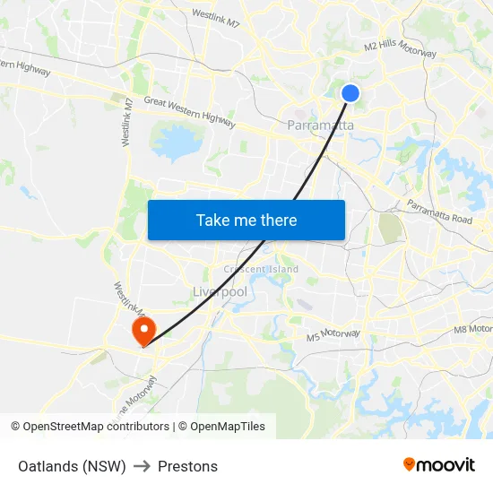 Oatlands (NSW) to Prestons map