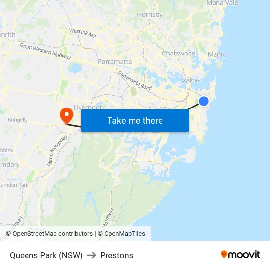 Queens Park (NSW) to Prestons map