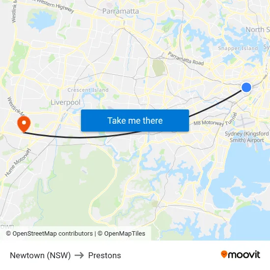 Newtown (NSW) to Prestons map