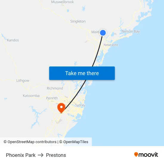 Phoenix Park to Prestons map