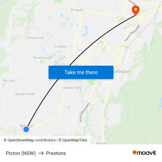 Picton (NSW) to Prestons map