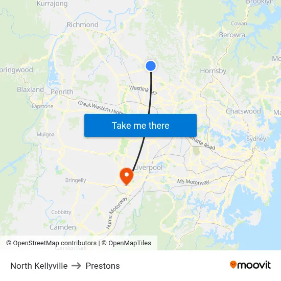 North Kellyville to Prestons map