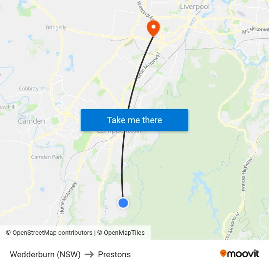 Wedderburn (NSW) to Prestons map