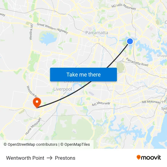 Wentworth Point to Prestons map