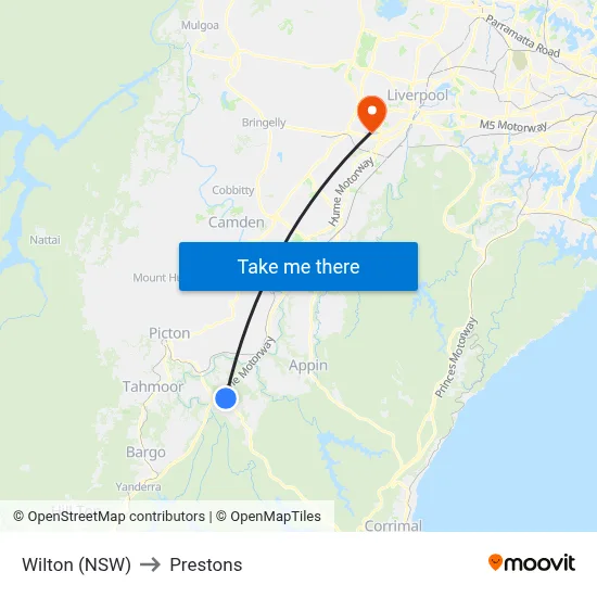 Wilton (NSW) to Prestons map