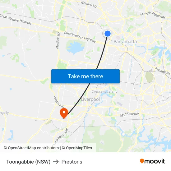 Toongabbie (NSW) to Prestons map