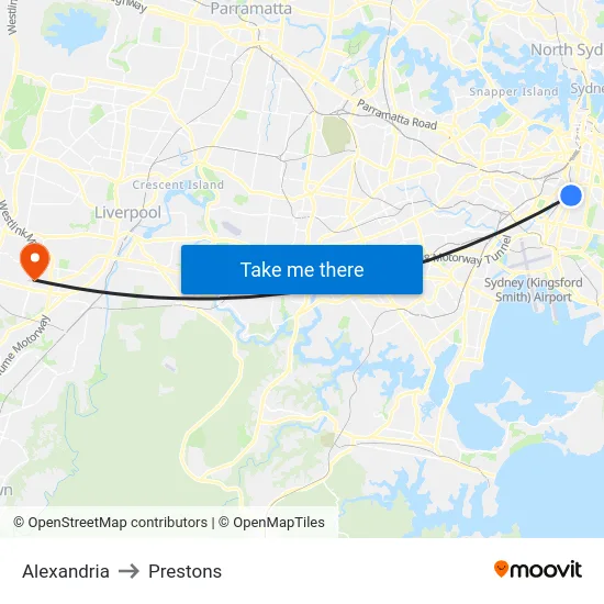 Alexandria to Prestons map