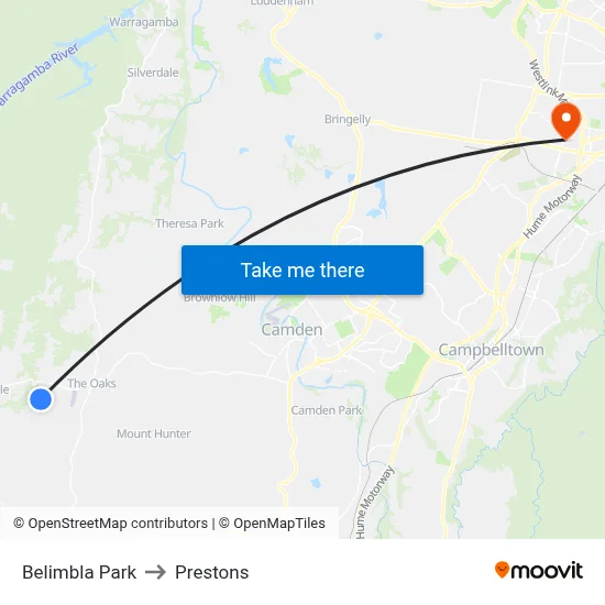 Belimbla Park to Prestons map