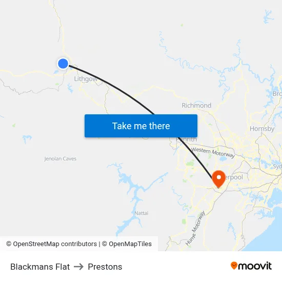 Blackmans Flat to Prestons map