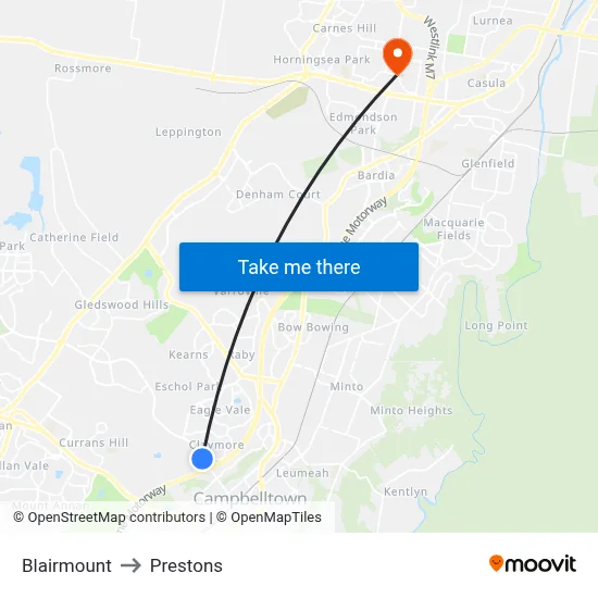 Blairmount to Prestons map