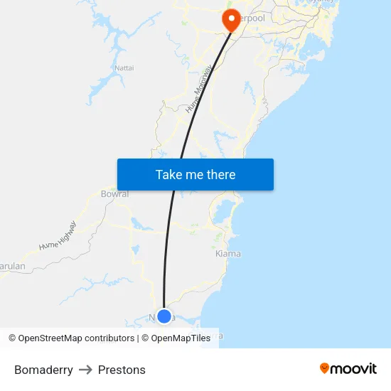 Bomaderry to Prestons map