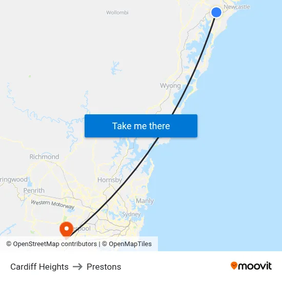 Cardiff Heights to Prestons map