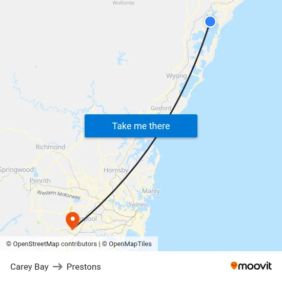 Carey Bay to Prestons map