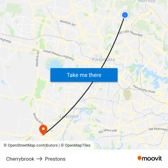 Cherrybrook to Prestons map