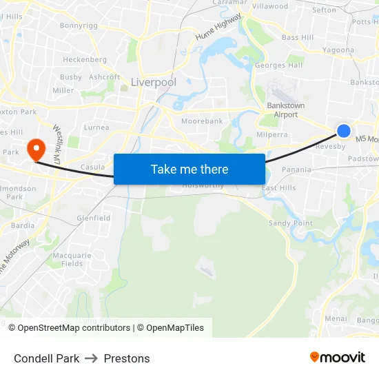 Condell Park to Prestons map