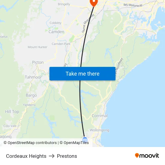 Cordeaux Heights to Prestons map