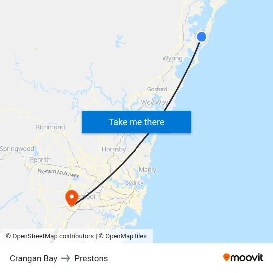 Crangan Bay to Prestons map