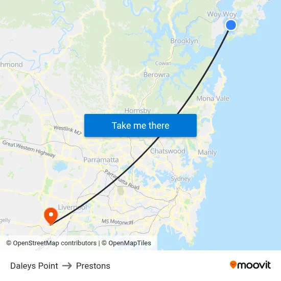 Daleys Point to Prestons map