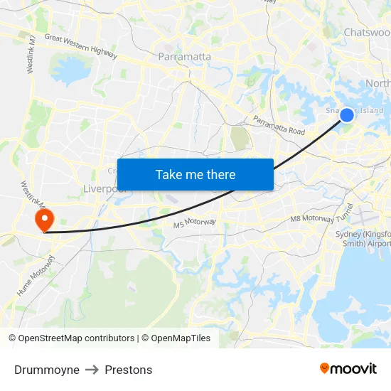 Drummoyne to Prestons map