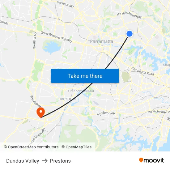 Dundas Valley to Prestons map