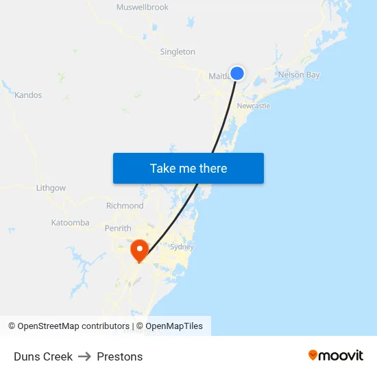 Duns Creek to Prestons map