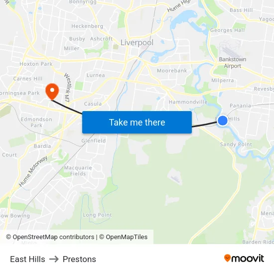 East Hills to Prestons map