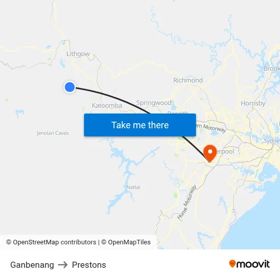 Ganbenang to Prestons map