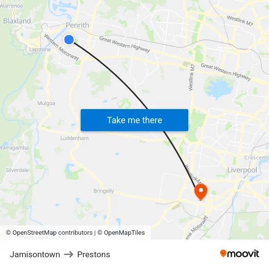 Jamisontown to Prestons map