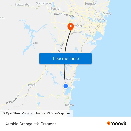 Kembla Grange to Prestons map