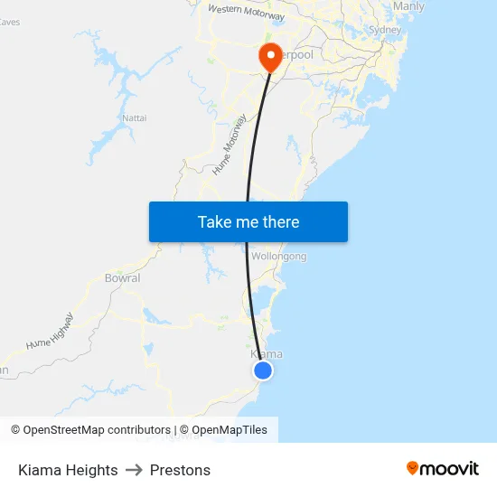 Kiama Heights to Prestons map