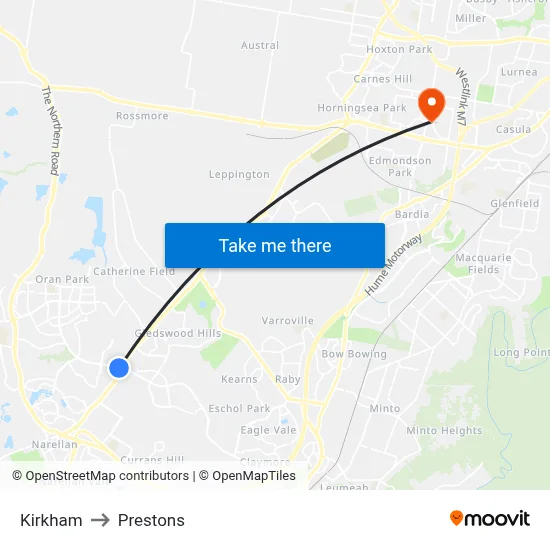 Kirkham to Prestons map