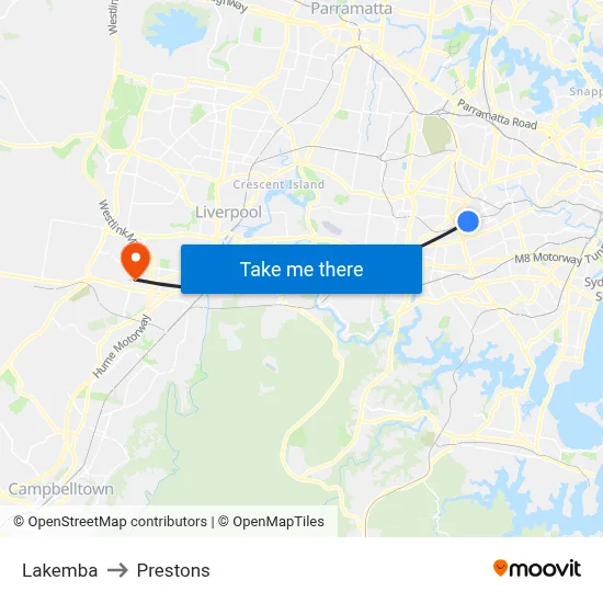 Lakemba to Prestons map