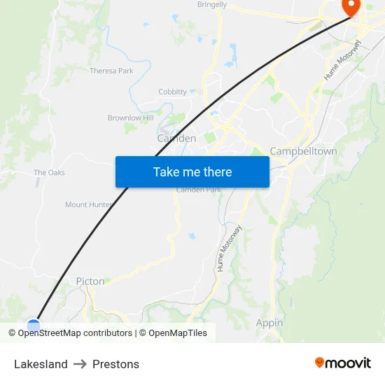 Lakesland to Prestons map