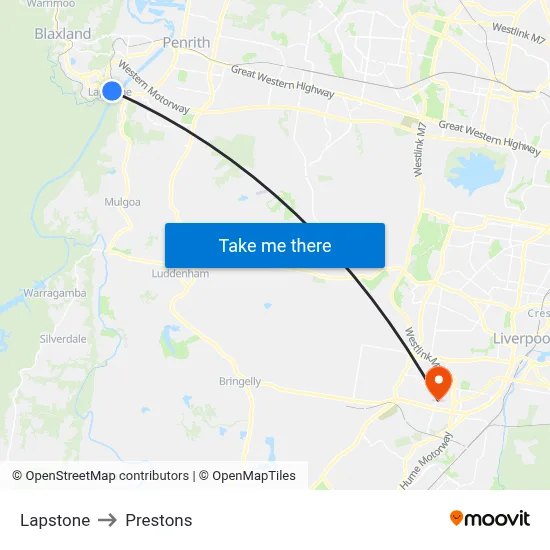 Lapstone to Prestons map
