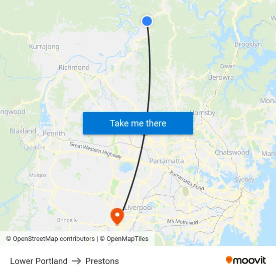 Lower Portland to Prestons map