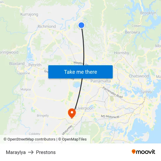 Maraylya to Prestons map