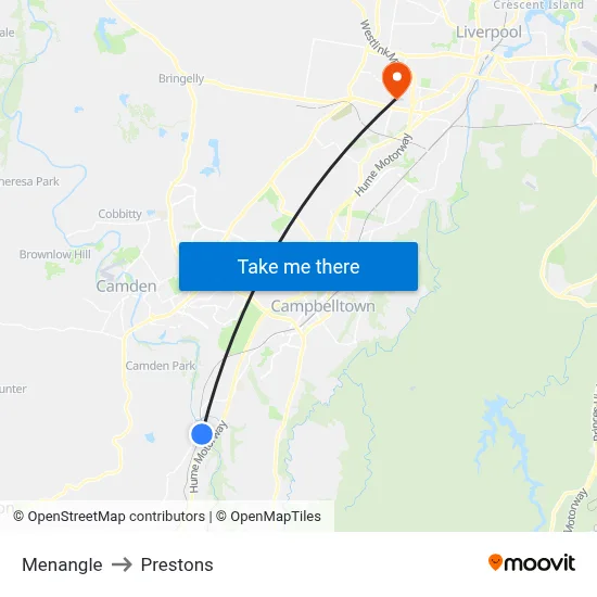Menangle to Prestons map