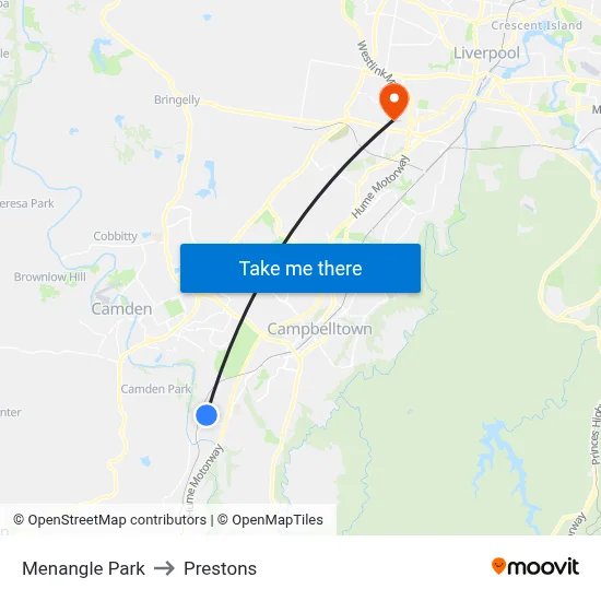Menangle Park to Prestons map