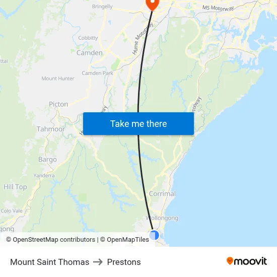 Mount Saint Thomas to Prestons map