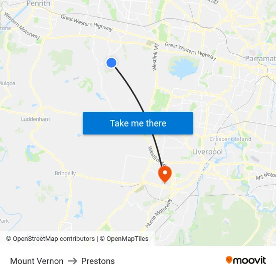Mount Vernon to Prestons map