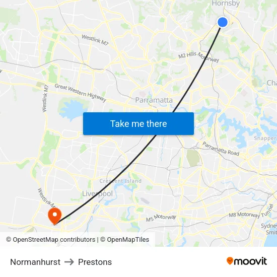 Normanhurst to Prestons map