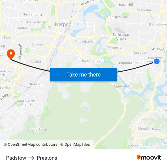 Padstow to Prestons map