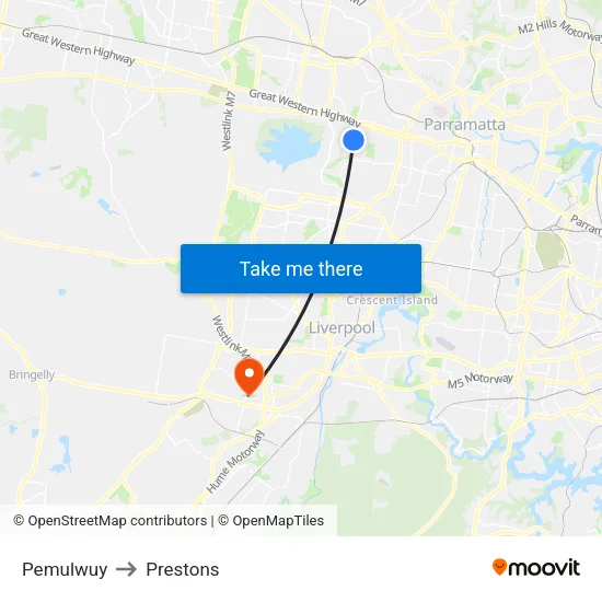 Pemulwuy to Prestons map
