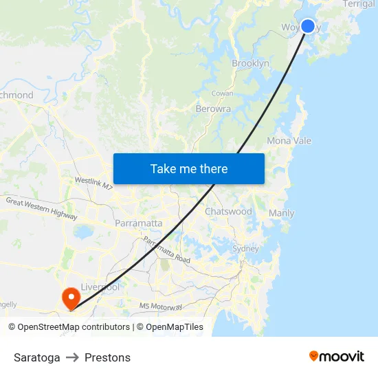 Saratoga to Prestons map